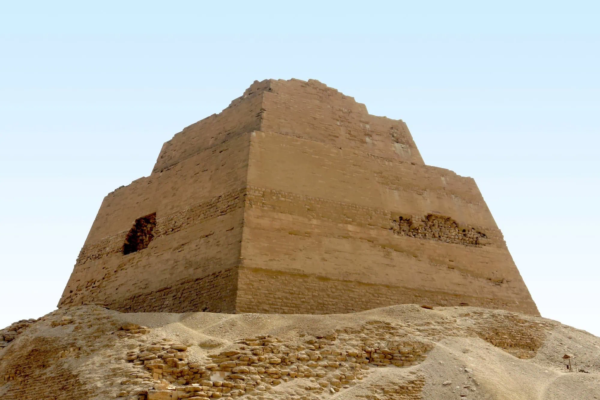 Ancient Egyptian Meidum Pyramid showing distinctive straight-angled stone block architecture