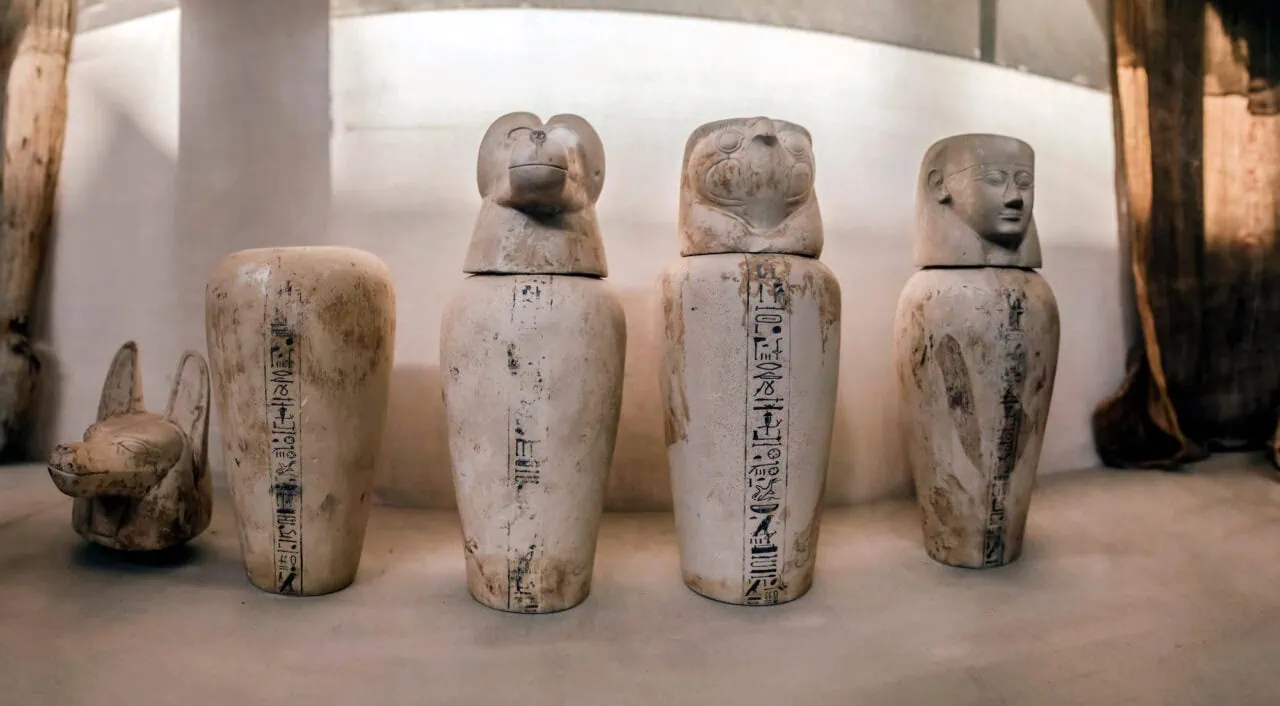 Canopic banks used by the ancient Egyptians in the process of mummification to store and preserve the internal organs of their owner. Egyptian museum