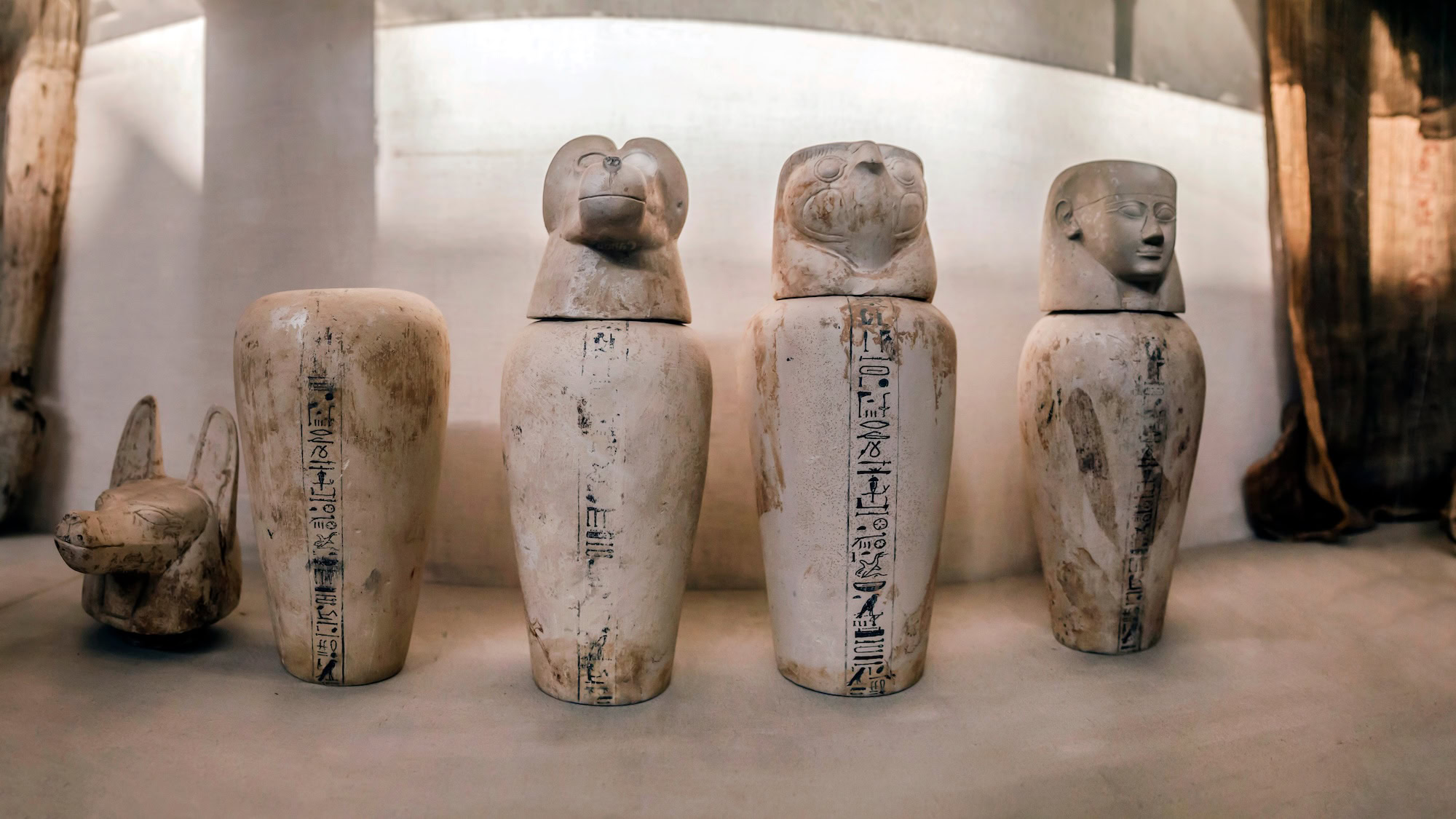 Canopic banks used by the ancient Egyptians in the process of mummification to store and preserve the internal organs of their owner. Egyptian museum