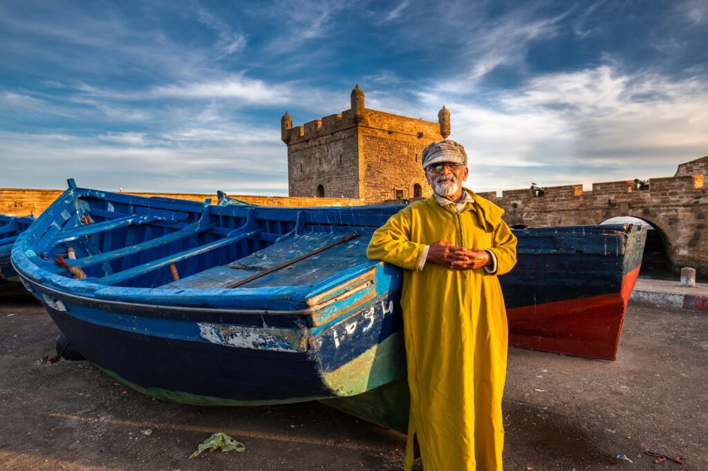 Traditional fisherman at the harbour in Essaouira, Morocco