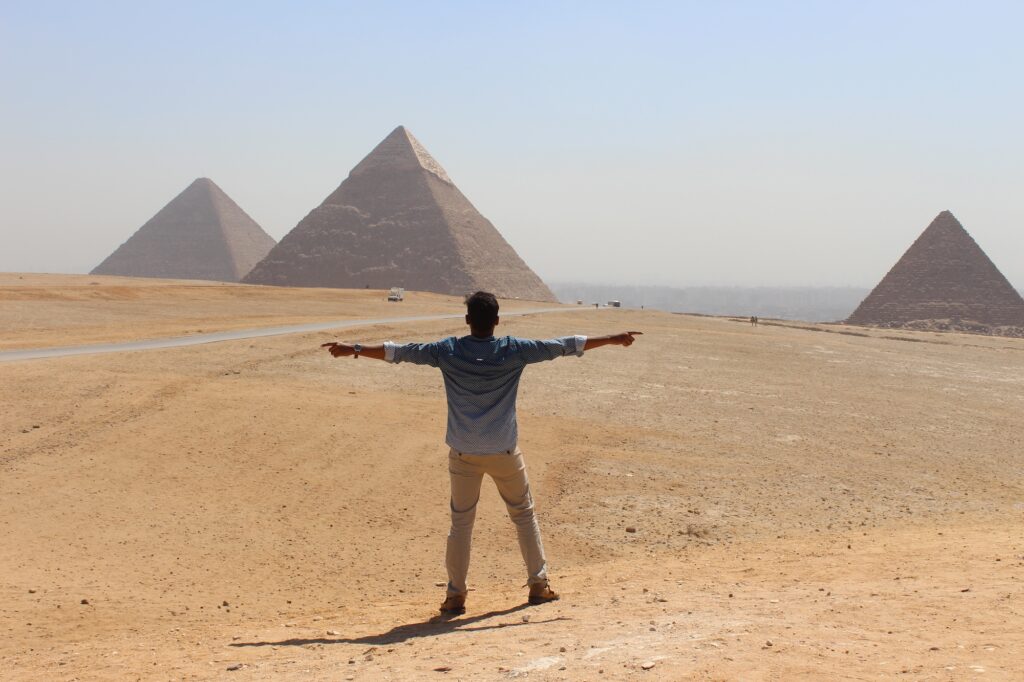 Male tourist at the Giza Pyramids