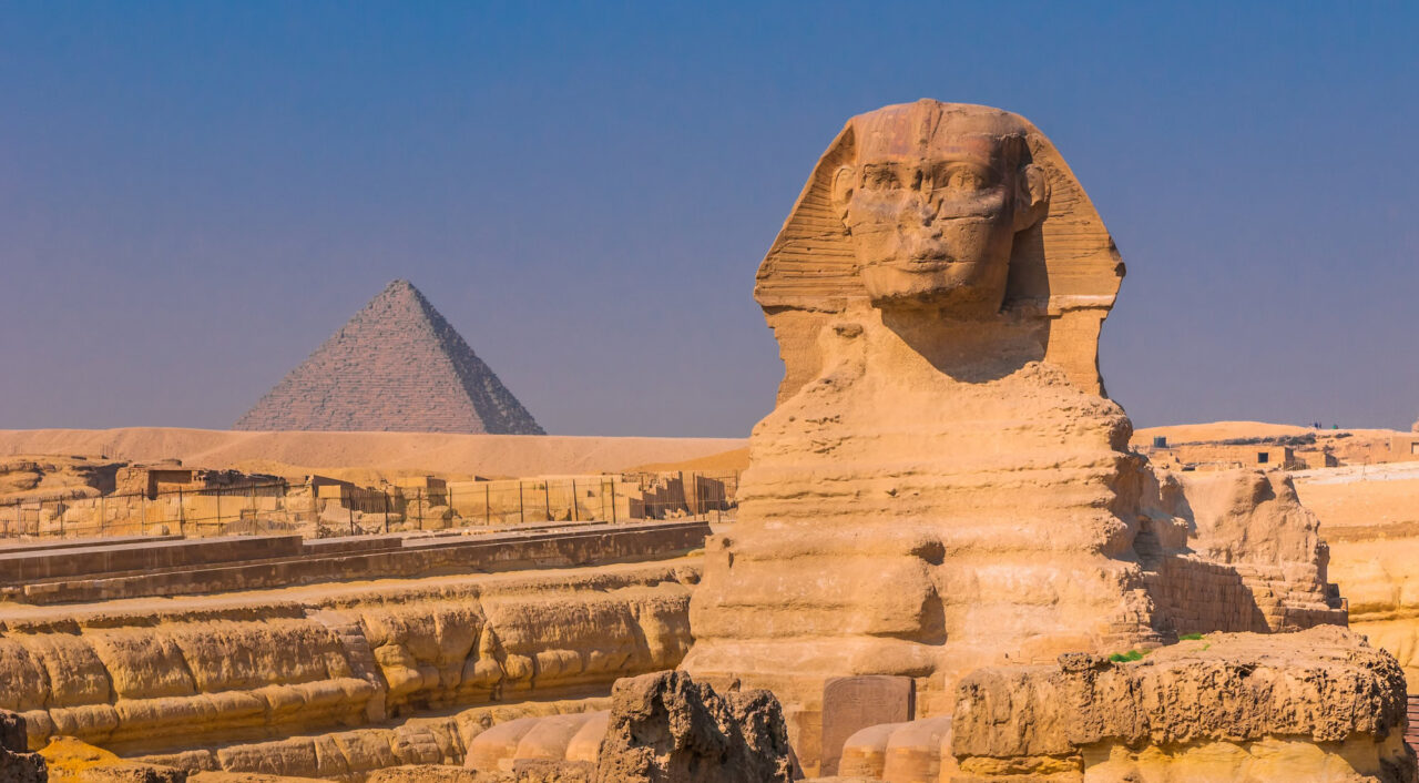 The Great Sphinx of Giza, standing on the Giza Plateau near Cairo