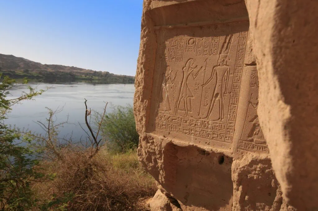 Tomb carved into sandstone cliffs at Gebel el Silsila along the Nile