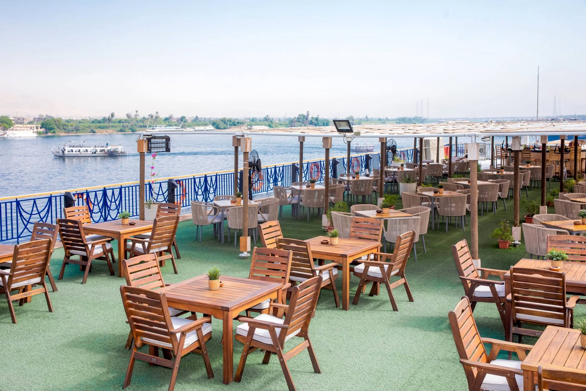 Sun deck on MS Amwaj Livingstone overlooking the Nile