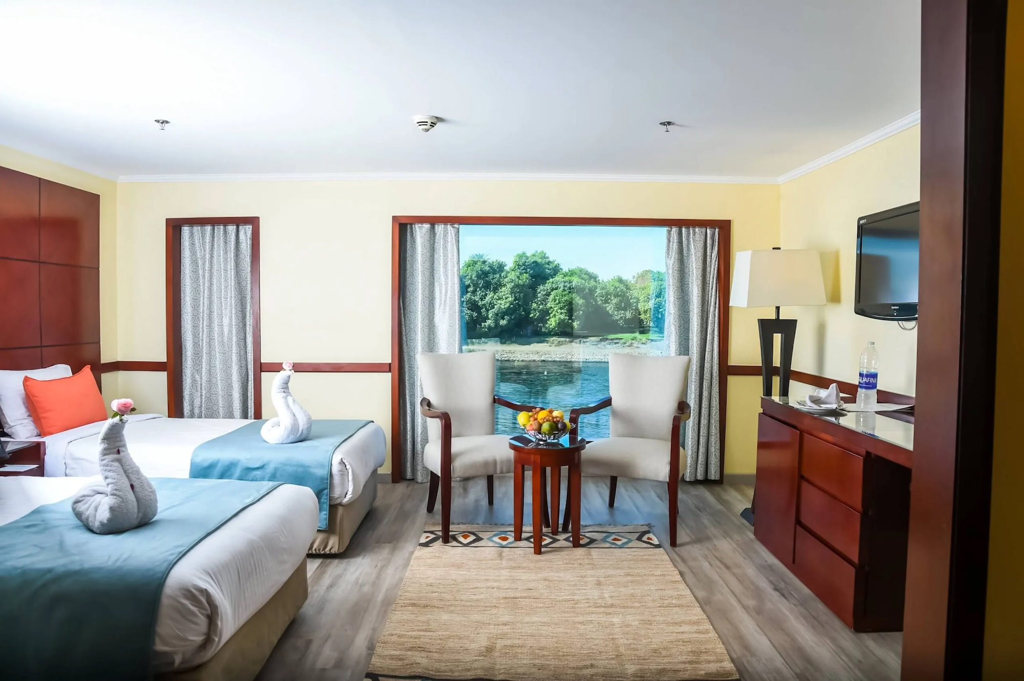 Cabin on MS Amwaj Livingstone with soft lighting