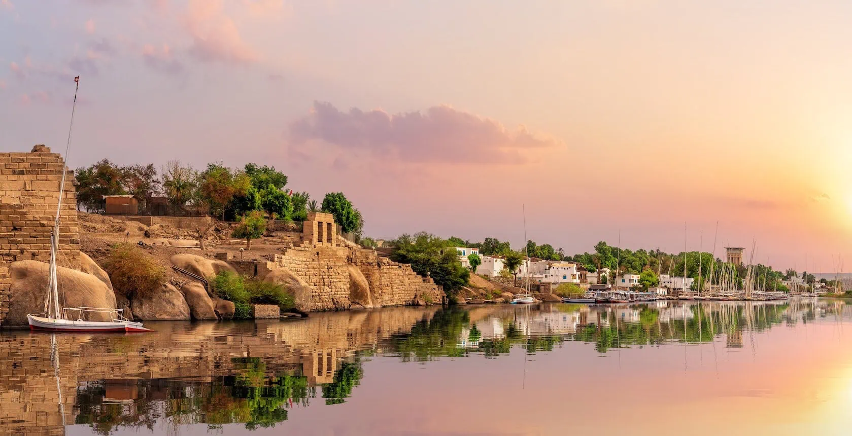 Aswan city in Egypt beautiful sunset scenery of the Nile river