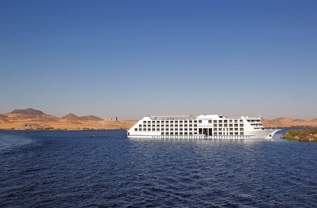 Lake Nasser cruise ship with Kalabsha Temple in the background