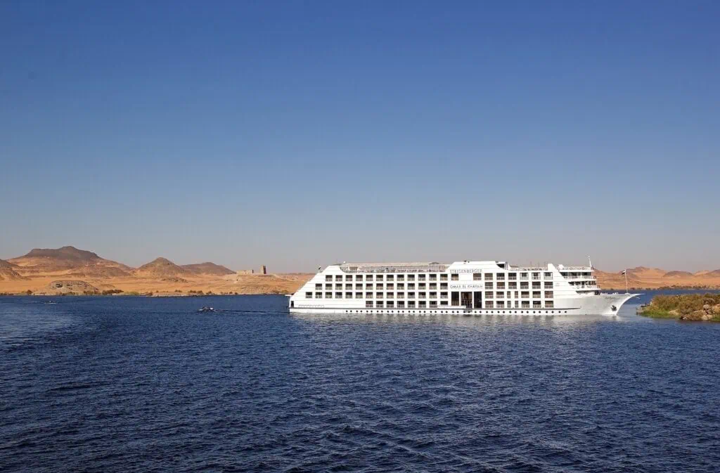 Lake Nasser cruise ship with Kalabsha Temple in the background