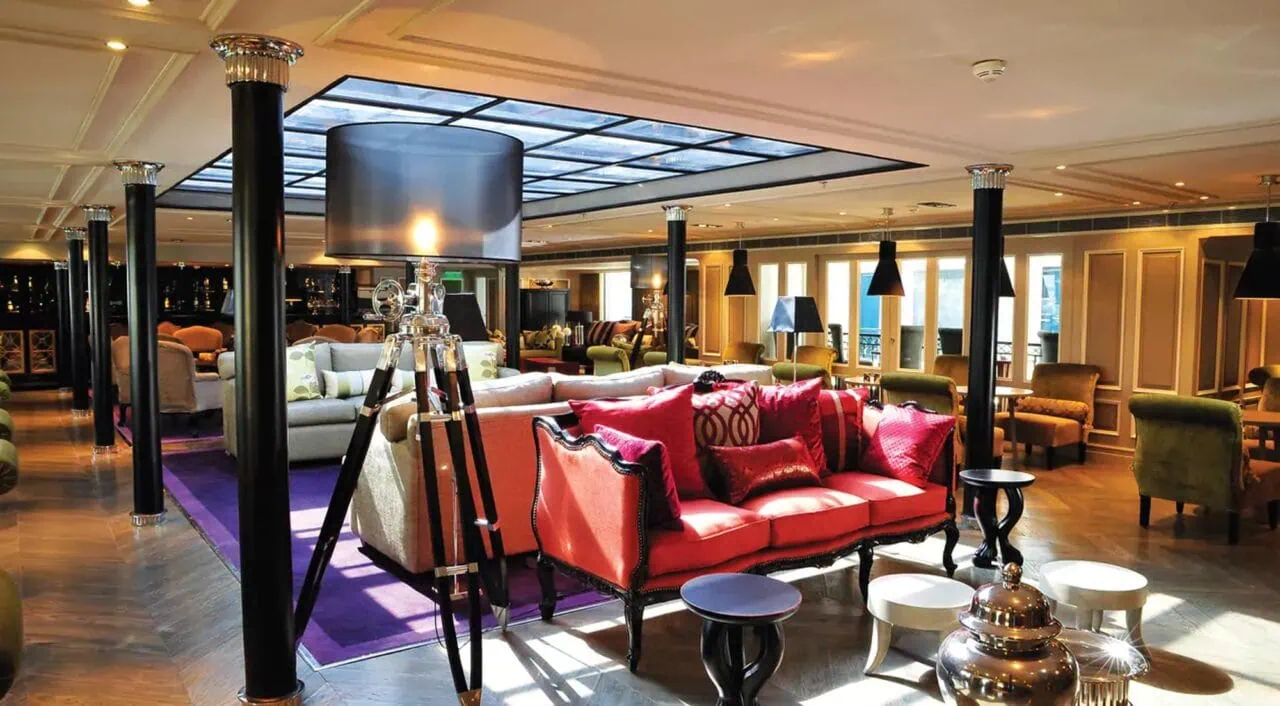 Comfortable lounge on MS Mayfair with soft seating