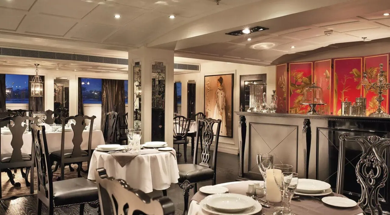 Fine dining restaurant on MS Mayfair overlooking the Nile