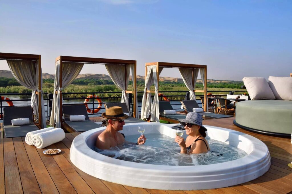 Romantic hot tub moment on a luxury Nile cruise