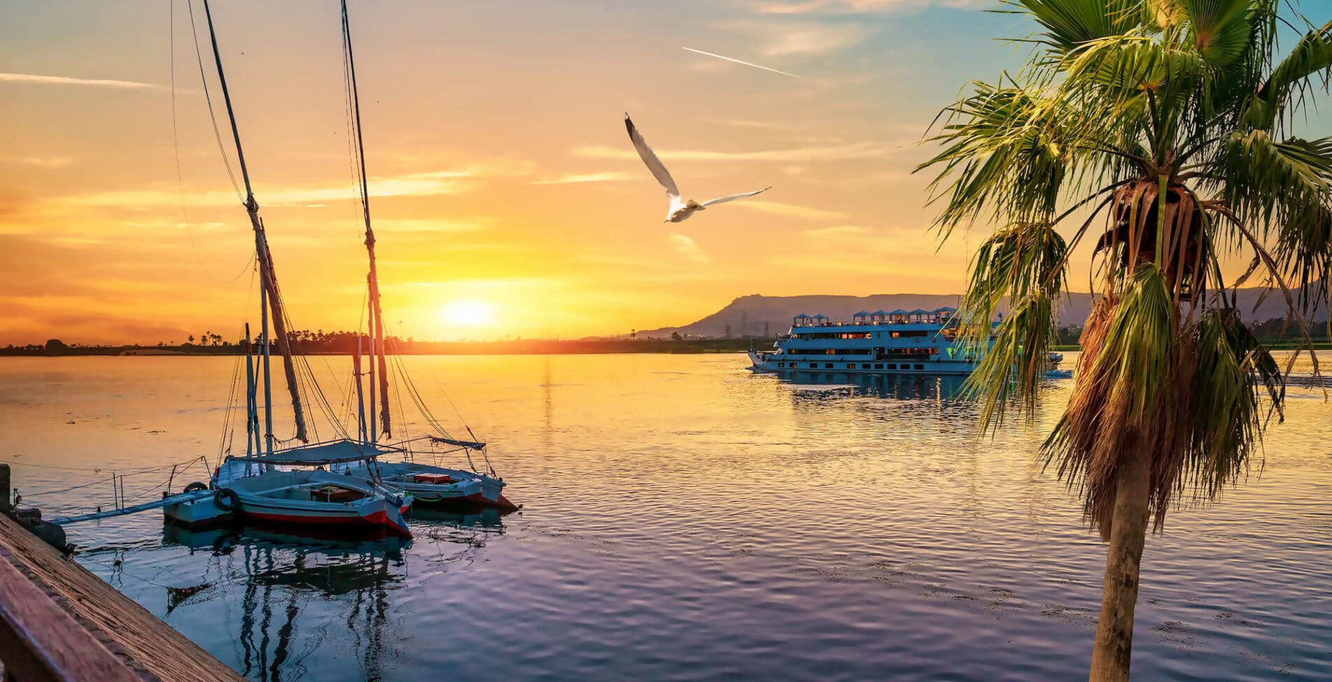Nile River and boats at sunset in Luxor 1905x976 crop 49 62