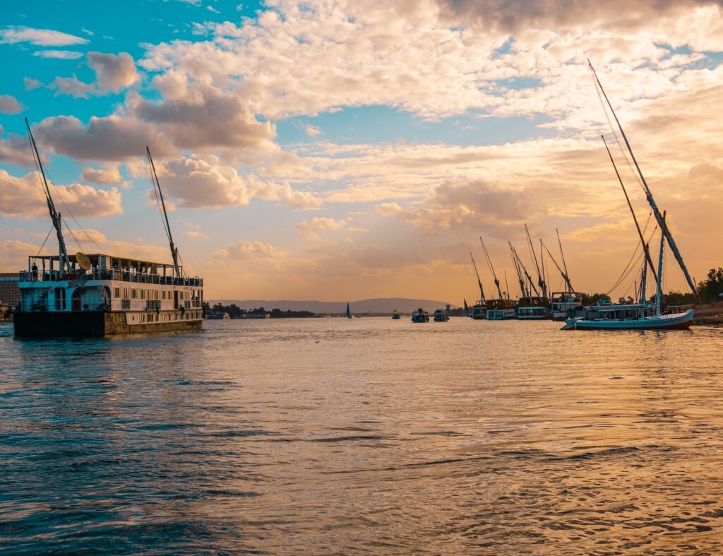 Cruise ship cruising down the Nile River near Luxor