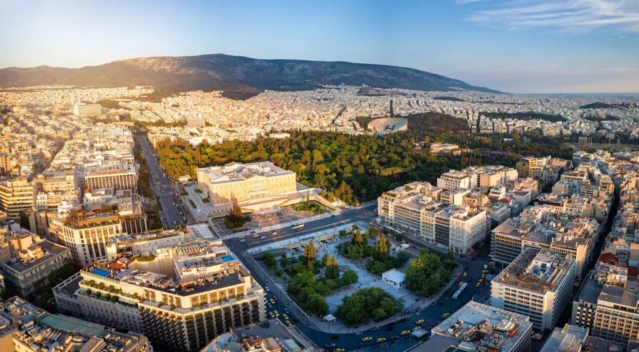 City center of Athens, Greece, with Syntagma Square and the Parliament Building