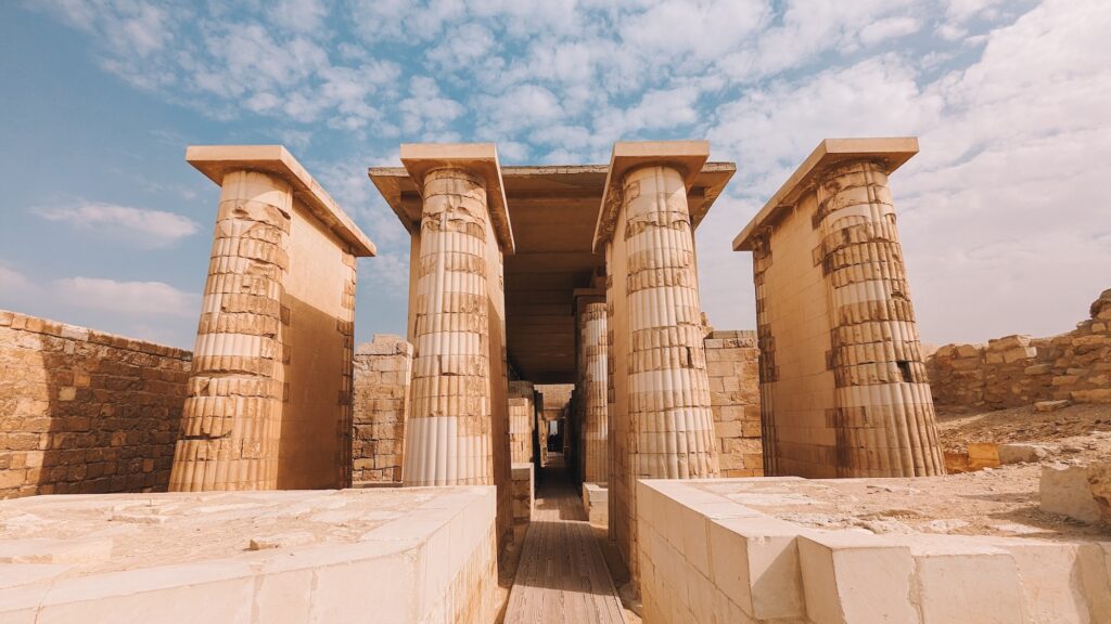 Stone colonnade at the Saqqara complex