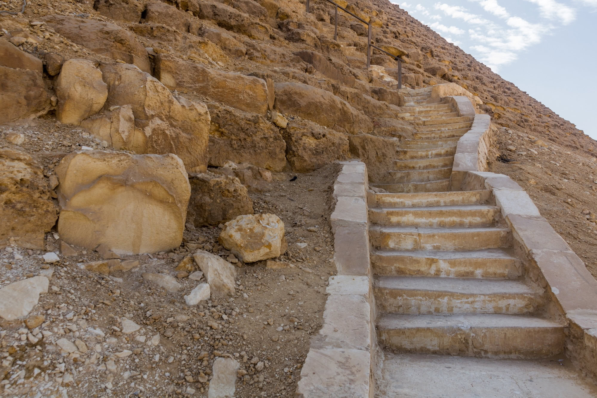 Ancient stone staircase at pyramid excavation site in Egypt