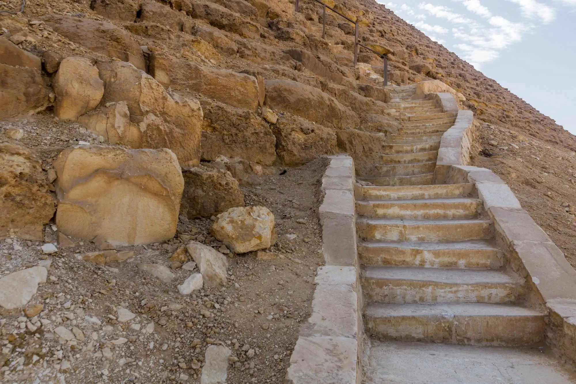 Ancient stone staircase at pyramid excavation site in Egypt