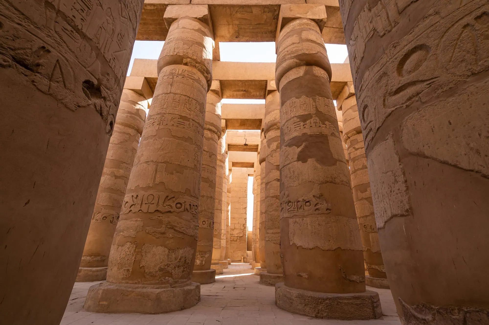 Stone column in Karnak temple biggest temple in the world in Luxor city Upper Egypt Africa
