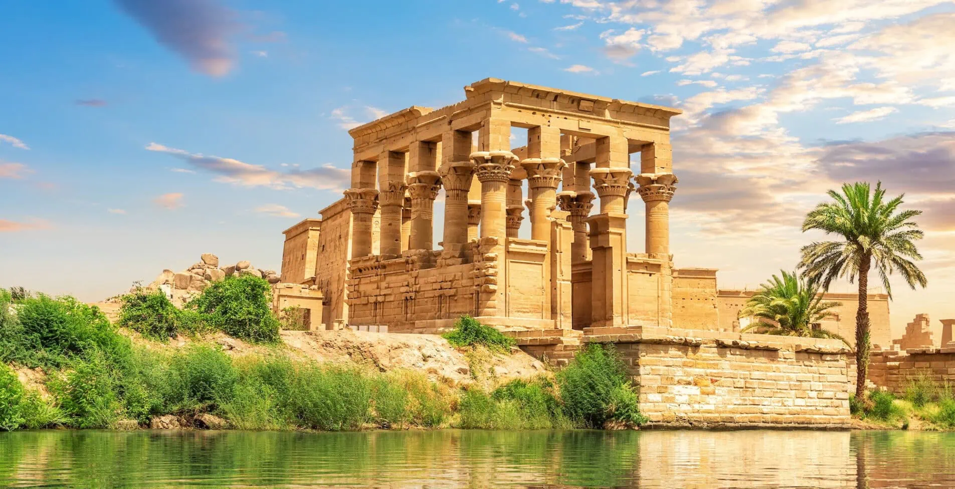 Trajans Kiosk or the Pharaohs Bed of the Philae Temple view from the Nile Aswan Egypt 1 1905x976 crop 54 40
