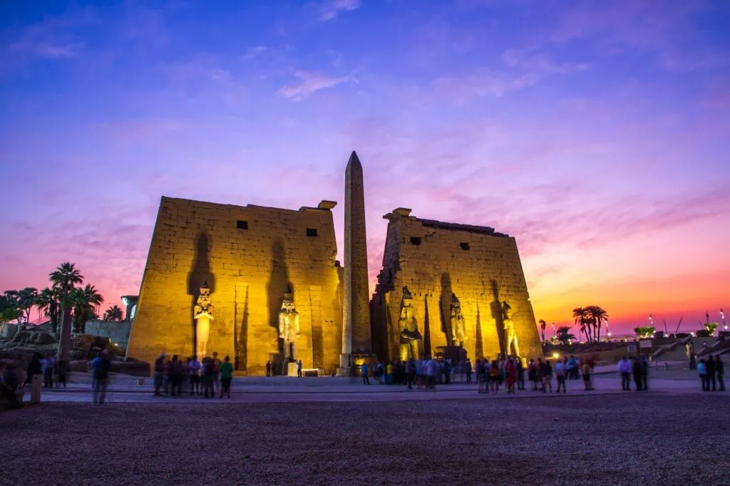 Luxor Temple glowing at sunset