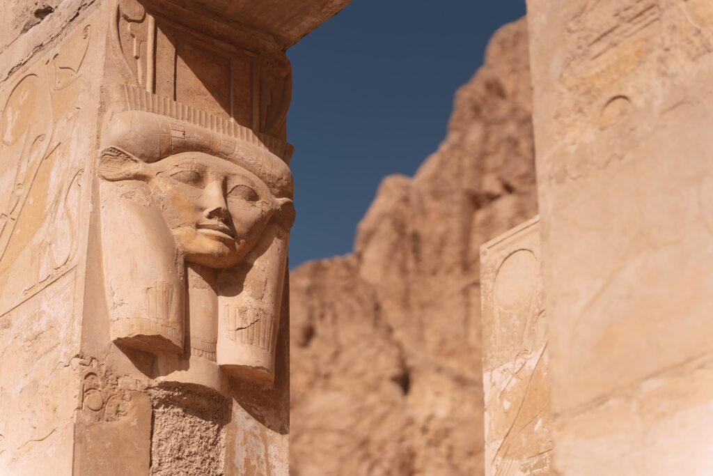 Goddess Hathor carved on a pillar at Hatshepsut’s Temple, Deir el-Bahari