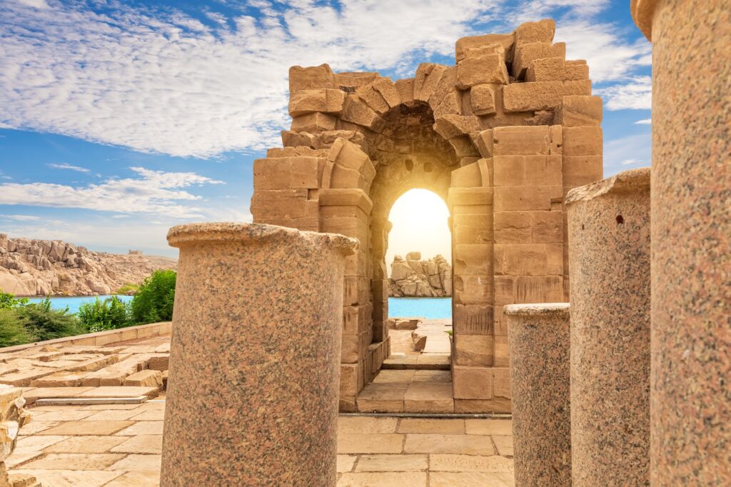 Capitals of east colonnade in the Philae Temple of Aswan Egypt