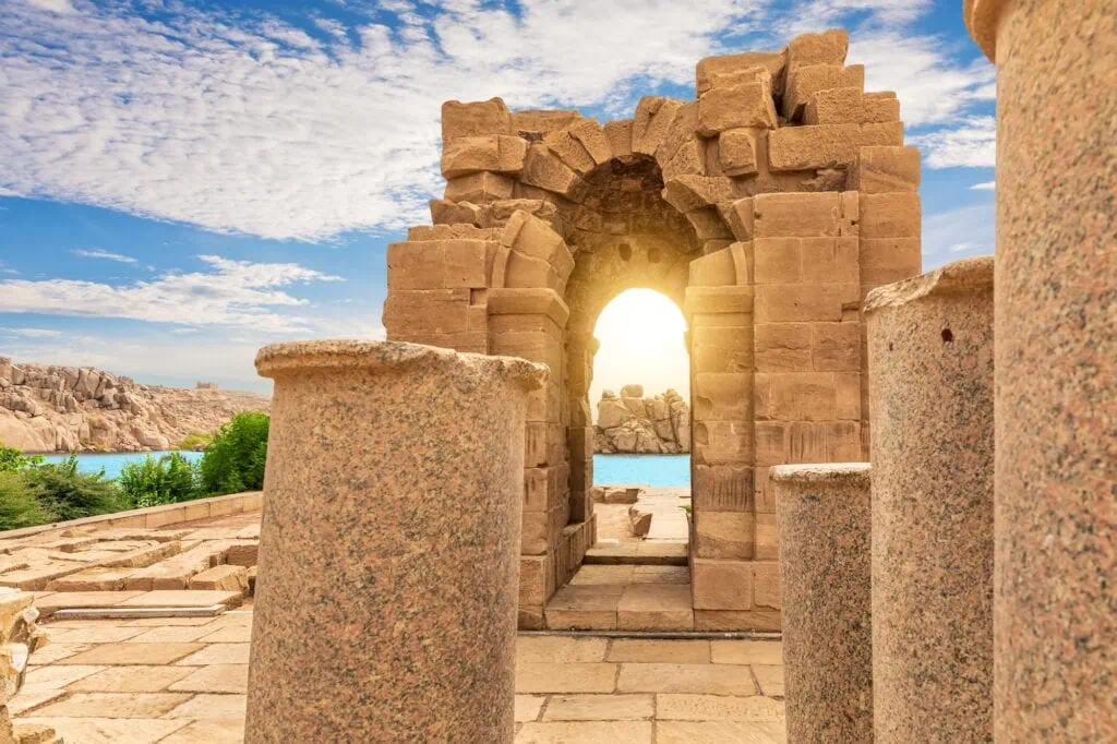 Capitals of east colonnade in the Philae Temple of Aswan Egypt