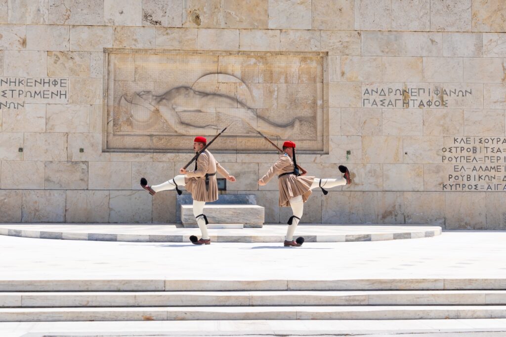 Evzones performing guard change before the Hellenic Parliament in Athens