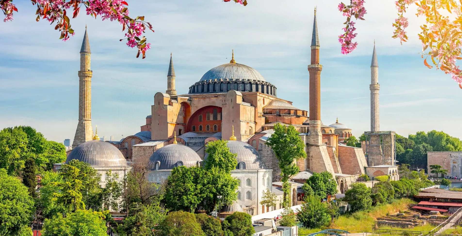 Hagia Sophia Grand Mosque on Sultanahmet square in spring Istanbul Turkey 1905x976 crop 54 49