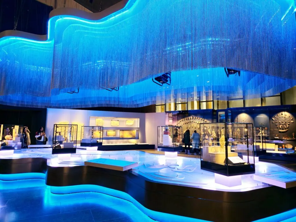 Ancient Egyptian artifacts displayed at the Grand Egyptian Museum