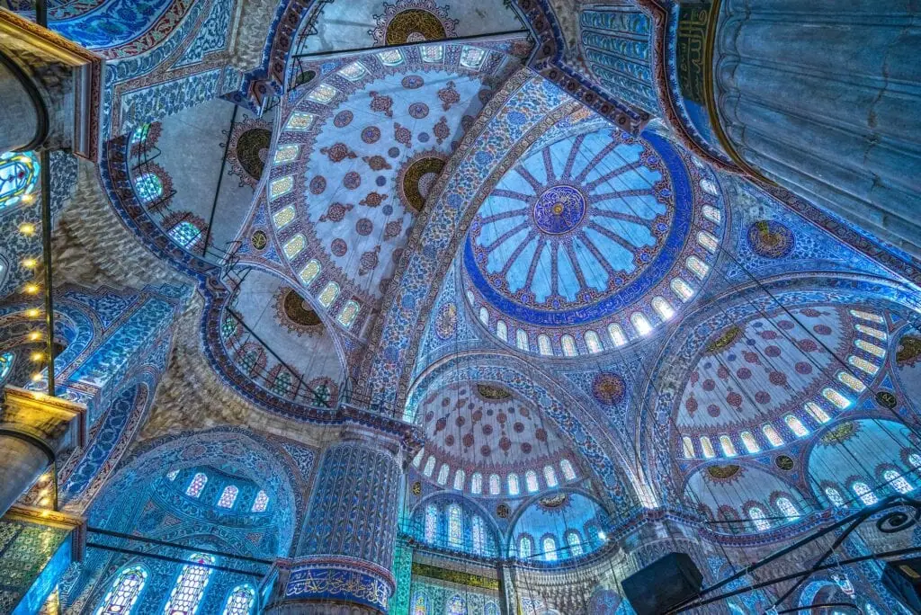 Interior of the Sultanahmet Mosque Blue Mosque in Istanbul Turkey
