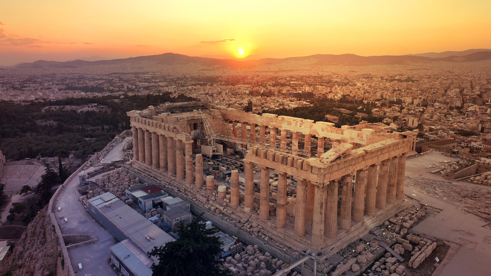 Acropolis Hill and the unique masterpiece of the ancient world, the Parthenon, Athens, Greece
