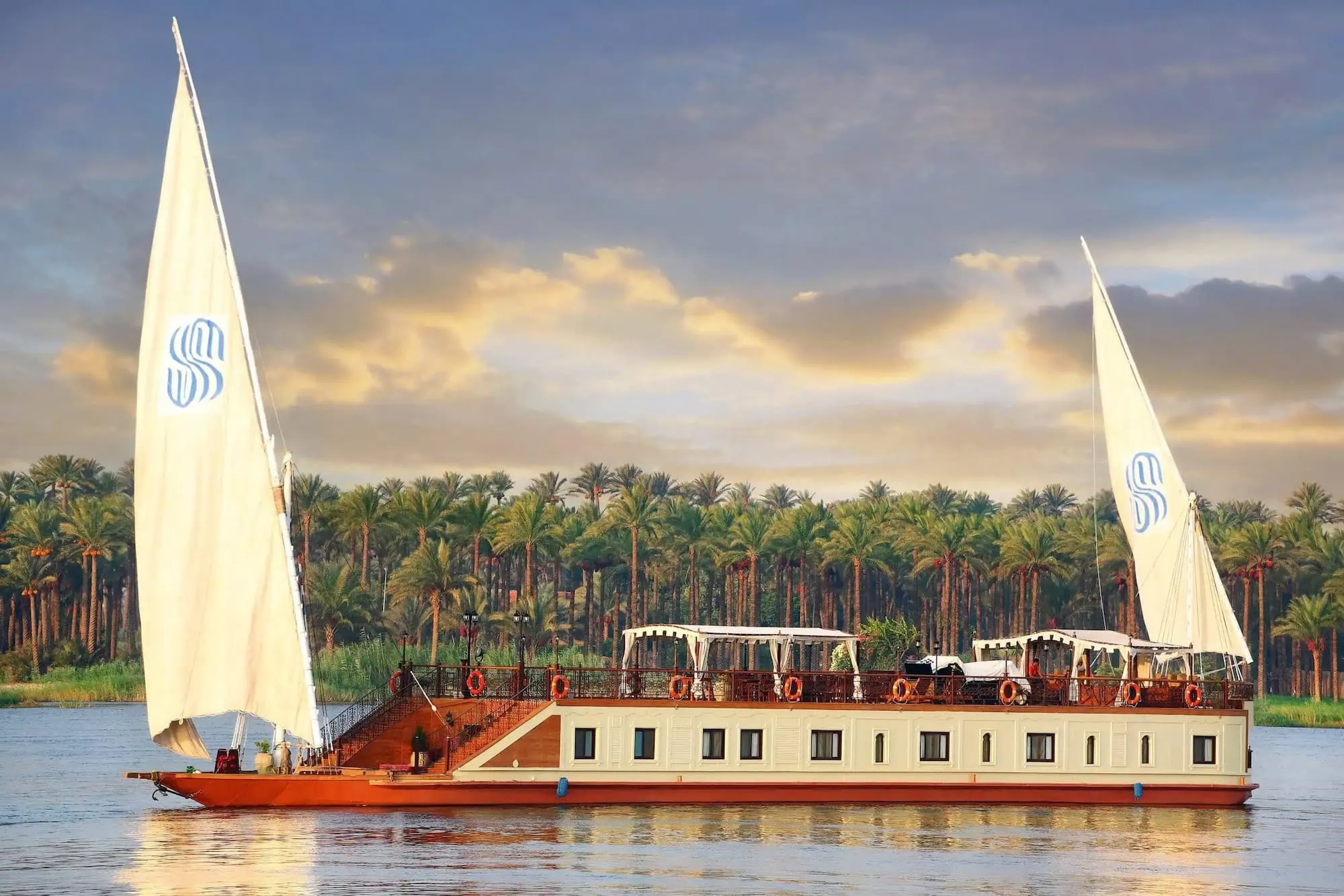 Traditional felucca sailboat on the Nile River in Egypt