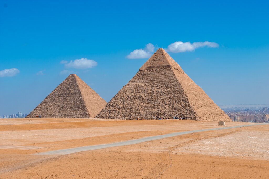 The Great Pyramid of Giza towering over the ancient pyramid complex