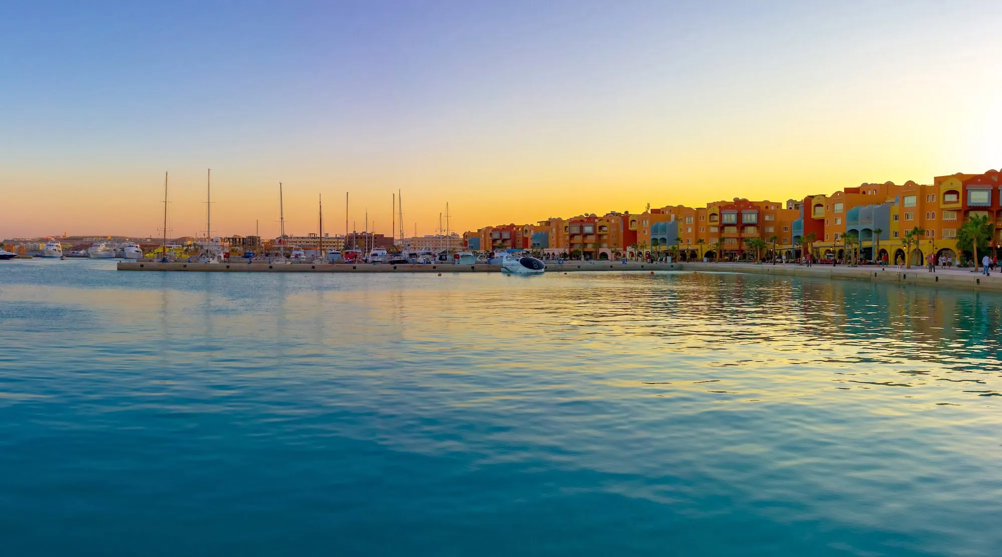 El Gouna Marina with colorful waterfront buildings and sailboats