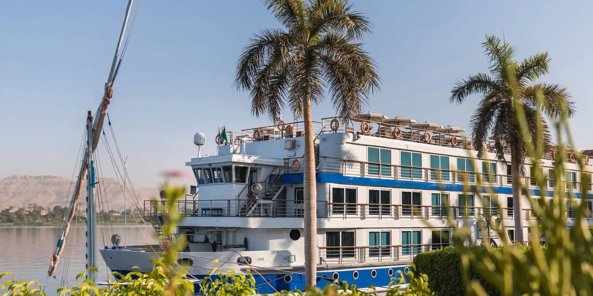 Luxury Nile cruise ship sailing on the River Nile in Egypt
