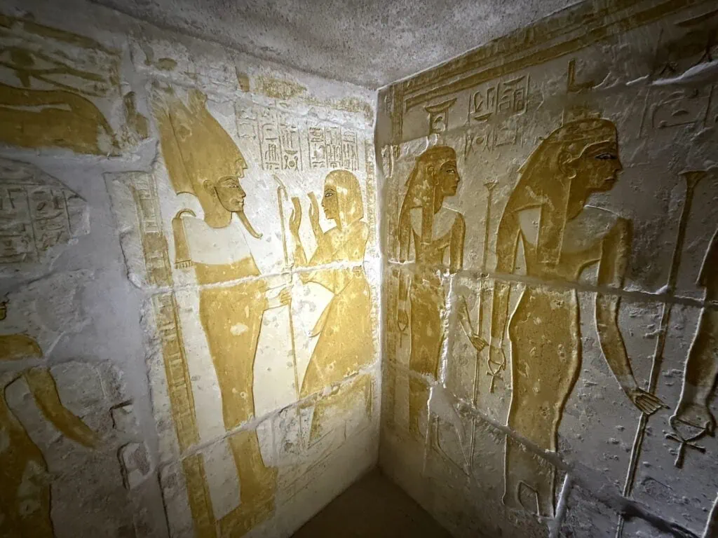 Ancient painted carvings in Maya’s tomb, Saqqara