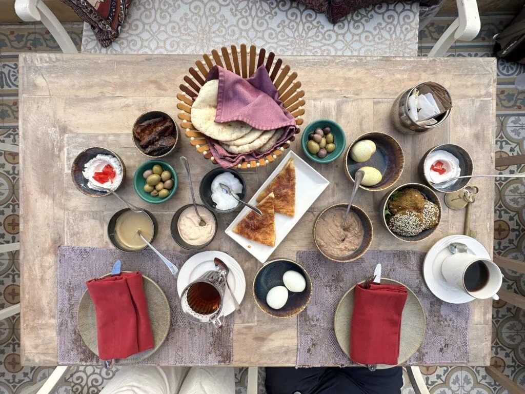 Morning spread of classic Egyptian dishes