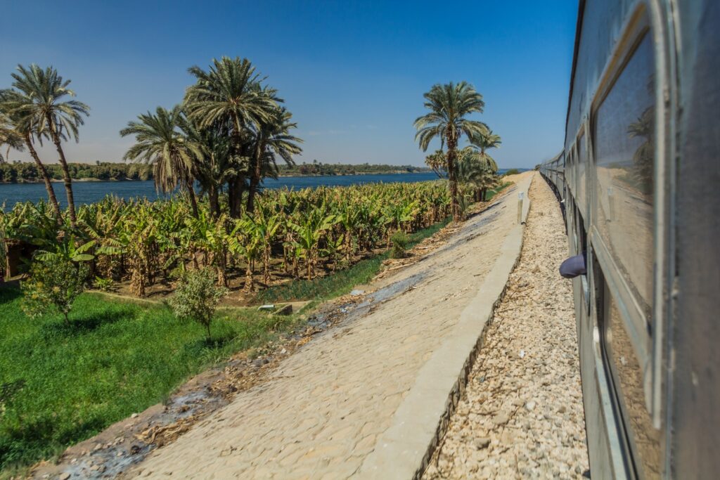 View of the river Nile from a train in Egypt