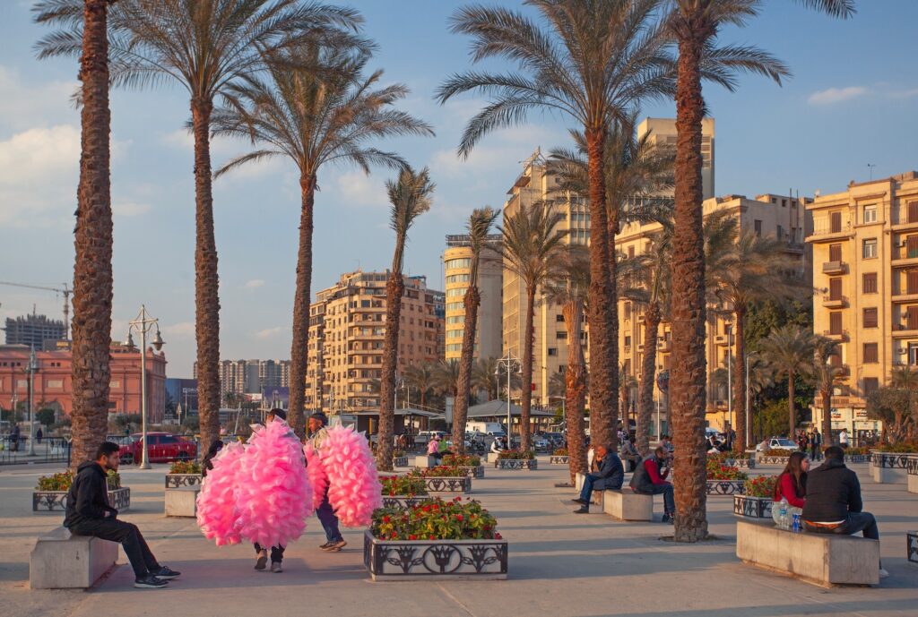 Pink cotton candy sold by a street vendor at Tahrir Square in downtown Cairo, Cairo