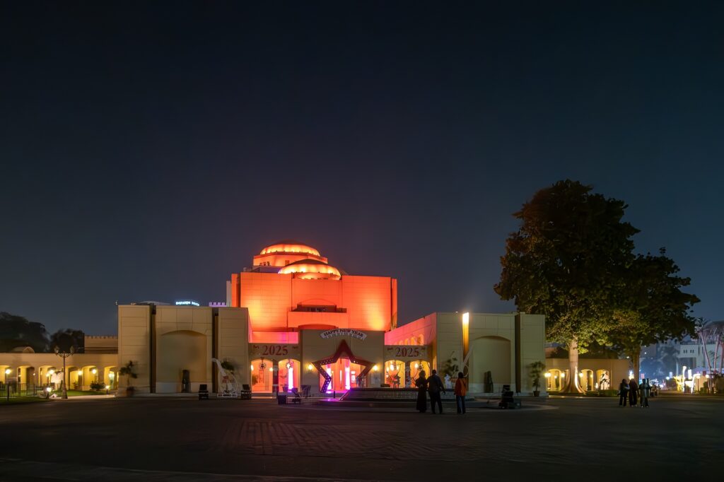 Night view of the Egyptian National Opera House with illuminated façade and surrounding plaza, Cairo Opera House, Cairo