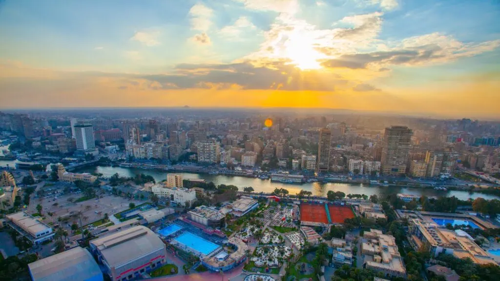 Panorama of Cairo cityscape at sunset viewed from Cairo Tower, Cairo
