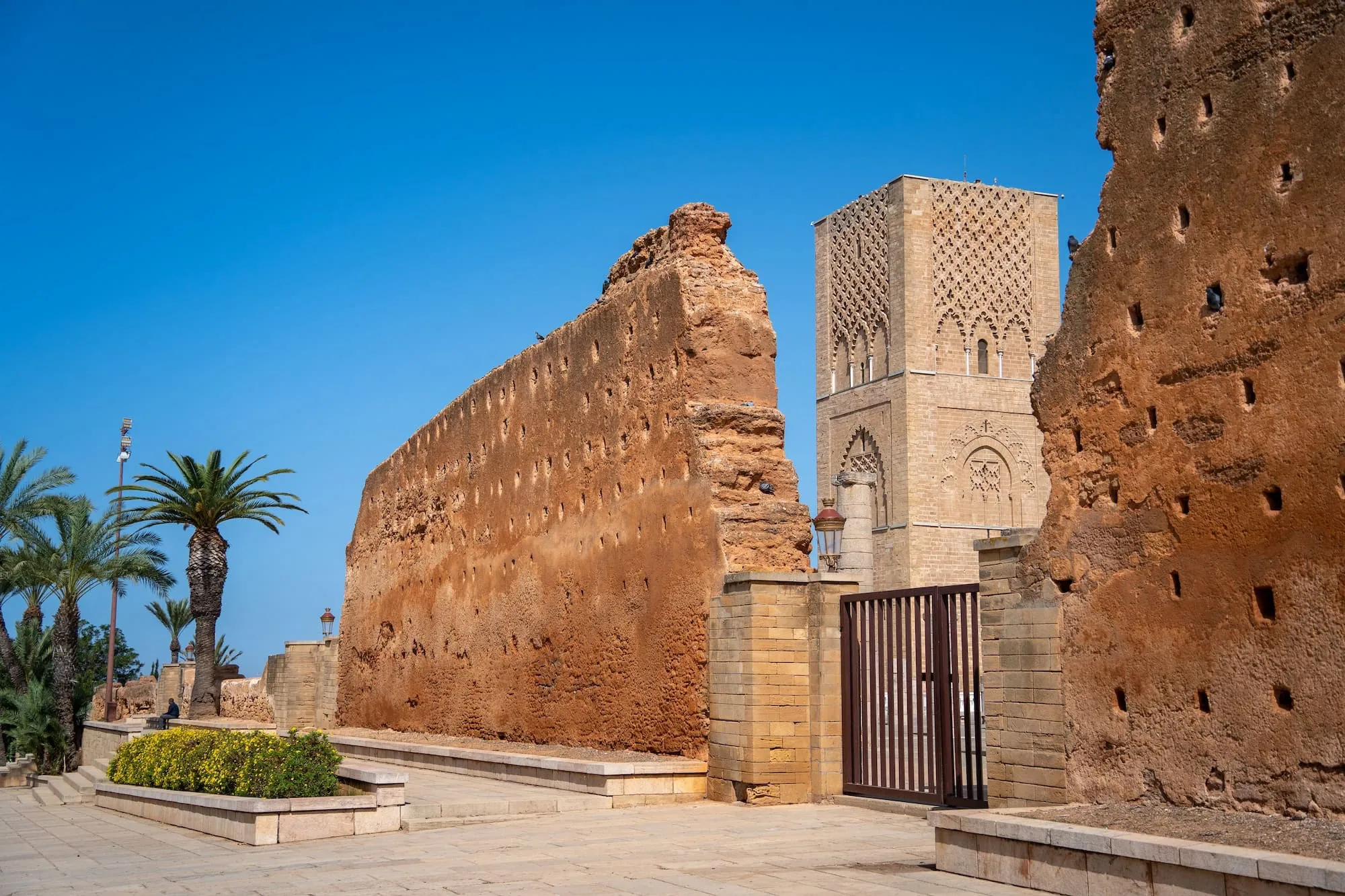 Hassan Tower minaret in Rabat, Morocco with ancient mosque ruins