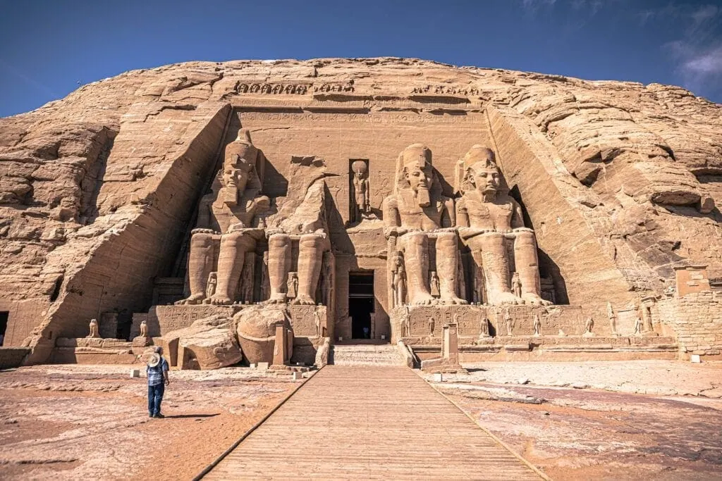 Colossal seated statues of Ramesses II at the Great Temple of Abu Simbel, Abu Simbel